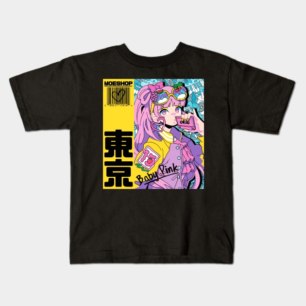 Anime Girl Pink Kids T-Shirt by JayMar